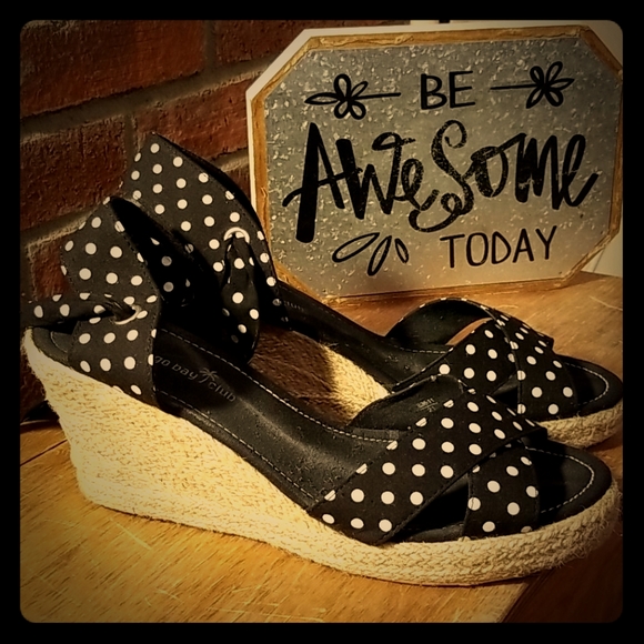 Montego Bay Club Shoes - Montego Bay Club Black Polka Dot Espadrille Wedge